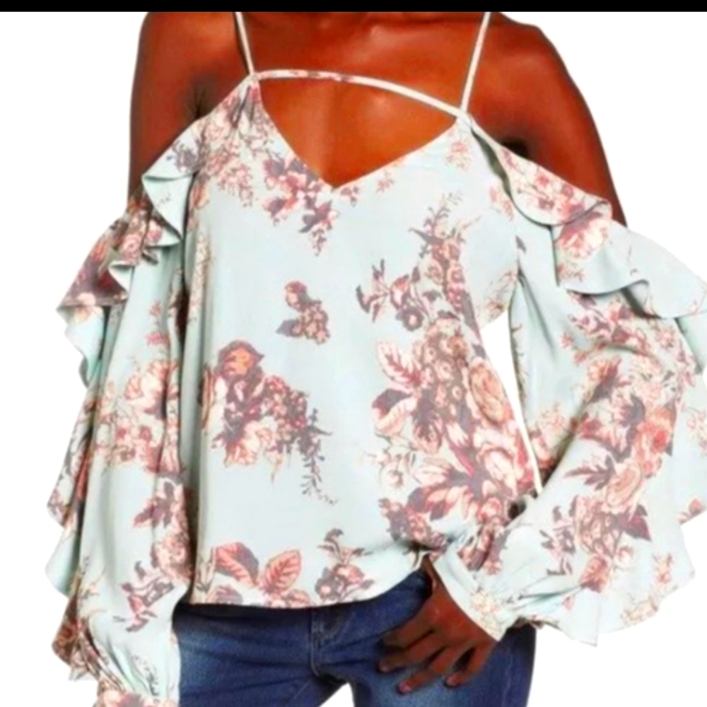 LEITH Cold Shoulder Ruffle Sleeve Floral Top XXL